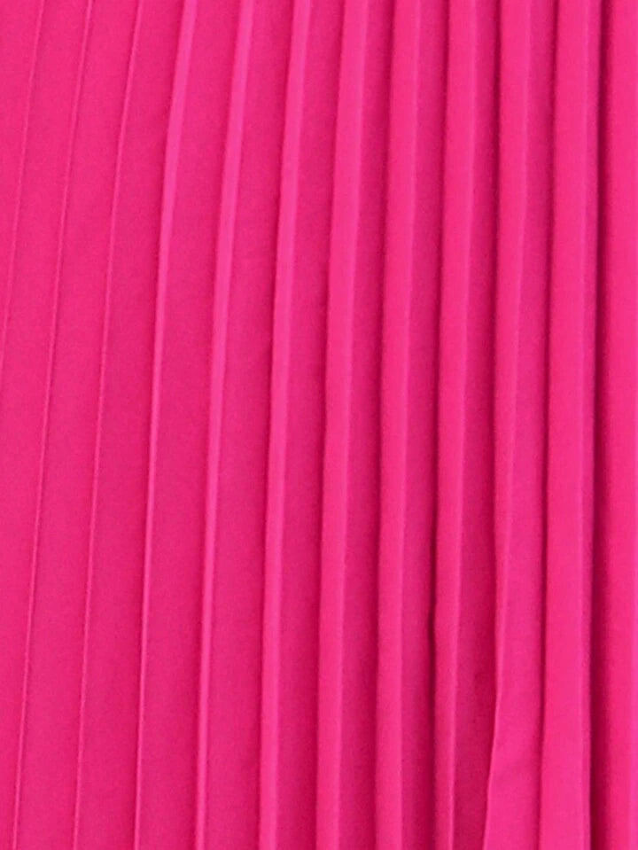 CM-DS507609 Women Casual Seoul Style Pleated Asymmetric Hem Halter Neck Midi Dress - Hot Pink