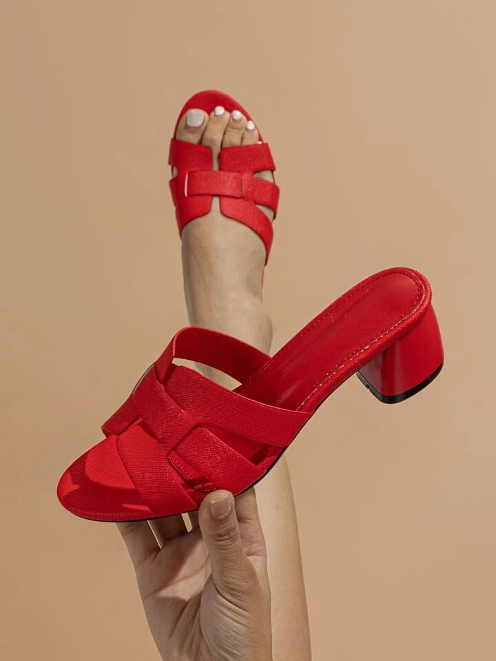 CM-SHS933187 Women Trendy Seoul Style  Cut Out Chunky Heeled Sandals - Red