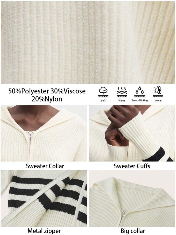 CM-CS055074 Women Casual Seoul Style Sailor Collar Long Sleeve Striped Knit Sweater