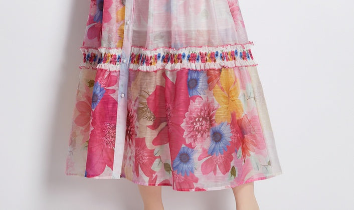 CM-DY033185 Women Elegant European Style Stand Collar Lantern Sleeve Long Dress