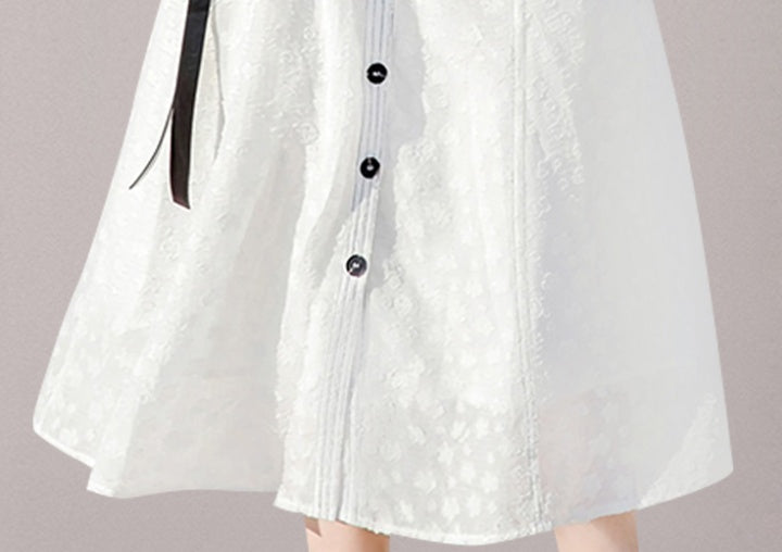 CM-DY058108 Women Casual European Style Jacquard Long Puff Sleeve Dress - White