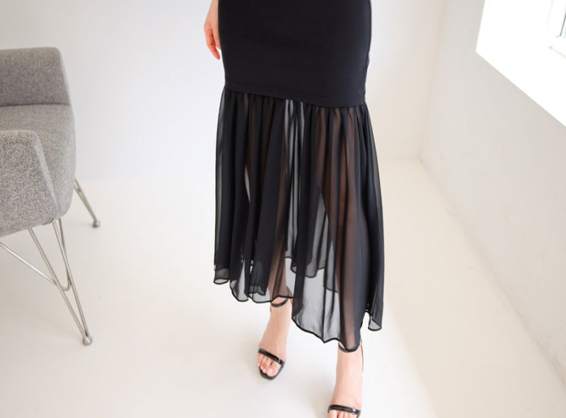 CM-DY066480 Women Elegant Seoul Style Off The Shoulder Pinched Waist Ruffle Dress - Black