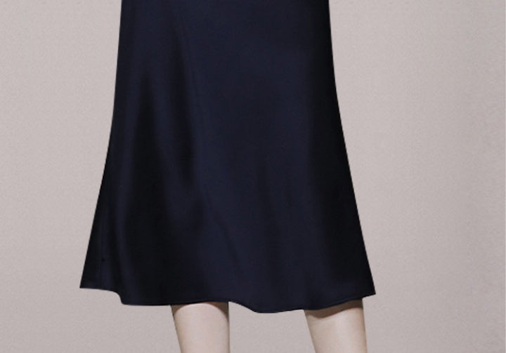 CM-DY069137 Women Elegant European Style V-Neck Short Sleeve Satin Midi Dress