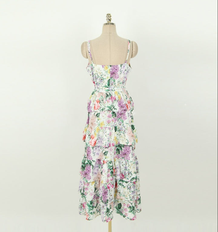 CM-DY070292 Women Elegant European Style V-Neck Sleeveless Ruffle Hem Strap Long Dress