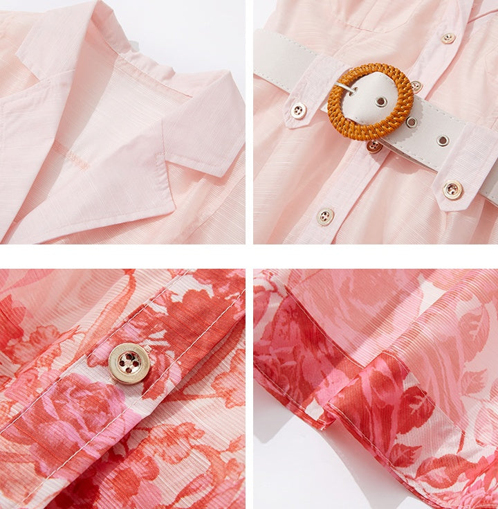 CM-DY078939 Women Elegant European Style Collar Neckline Short Sleeve Printing Midi Dress