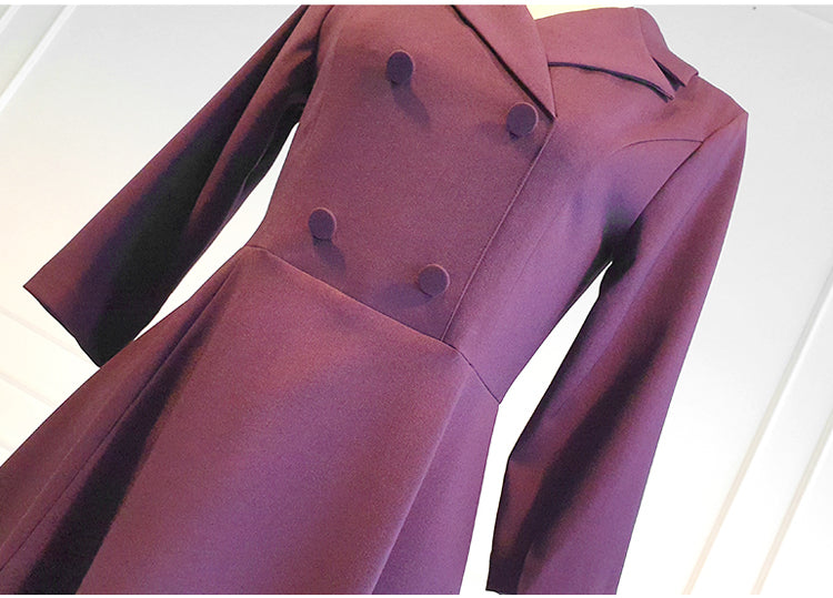 CM-DY080921 Women Elegant Seoul Style Double Breasted 3/4 Sleeve Mini Dress - Purple