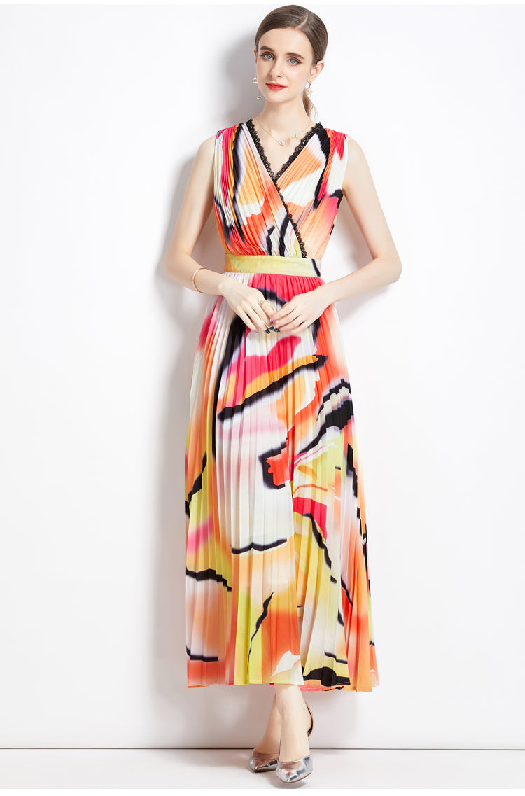 CM-DY082139 Women Retro European Style V-Neck Sleeveless Maxi Dress
