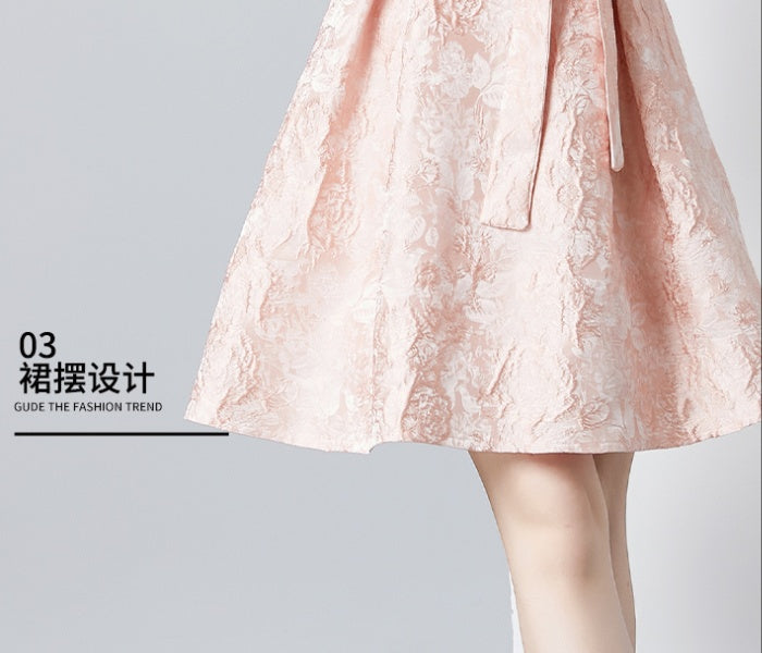 CM-DY090486 Women Elegant European Style Jacquard Temperament Mini Dress - Pink