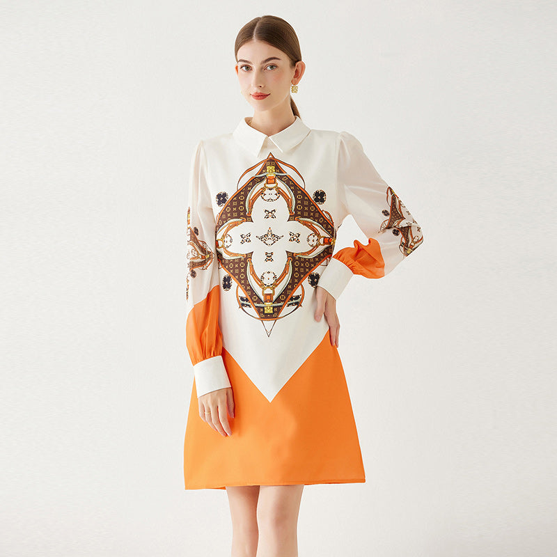 CM-DY091109 Women Elegant European Style Transparent Sleeve Printing Slim Dress
