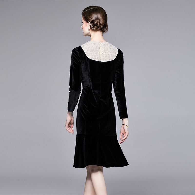 CM-DY094997 Women Elegant European Style Round Neck Long Sleeve Slim Mermaid Dress