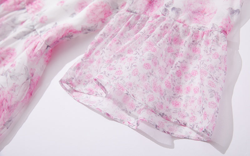 CM-DY095324 Women Elegant European Style Round Neck Trumpet Sleeve Long Dress - Pink