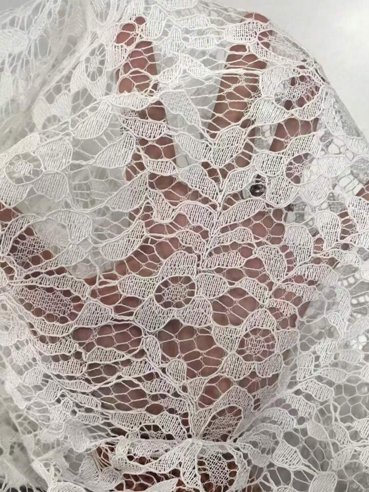 CM-TS158537 Women Elegant Seoul Style Square Neck Ruffled Floral Lace Flare Sleeve Blouse - White