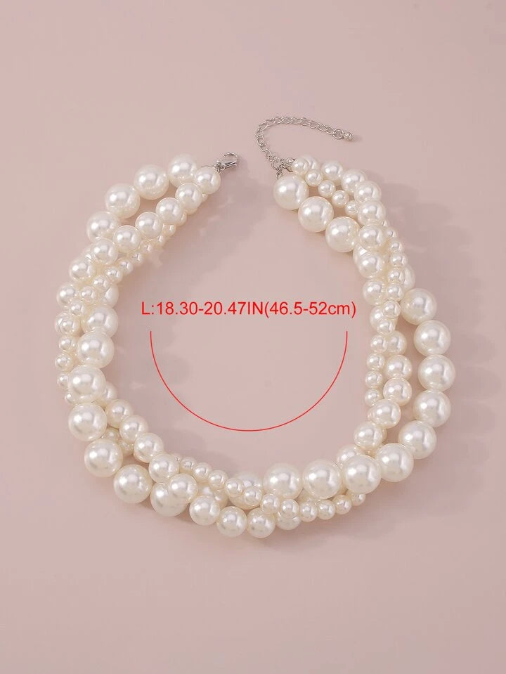 CM-AXS685922 Women Trendy Seoul Style Faux Pearl Beaded Layered Necklace