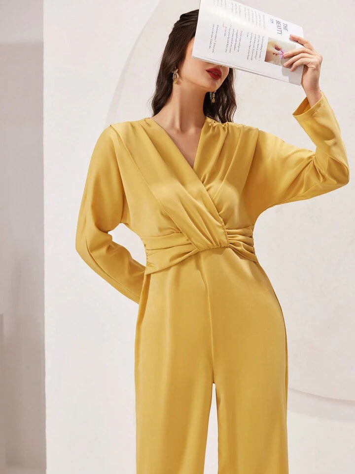 CM-JS970544 Women Elegant Seoul Style V-Neck Batwing Sleeve Jumpsuit - Yellow