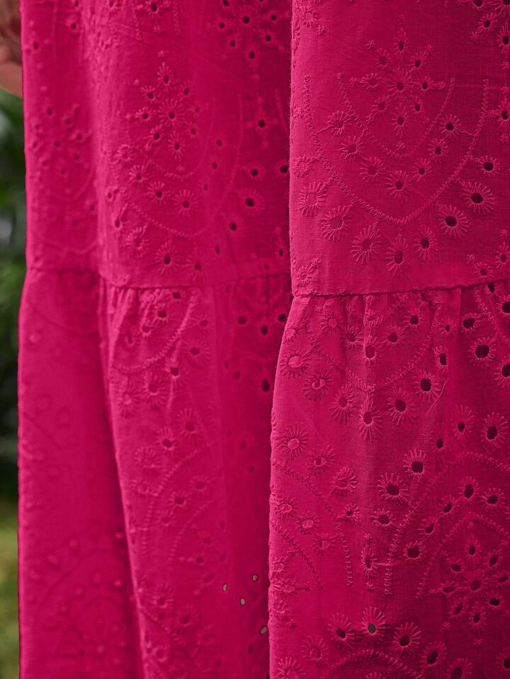CM-DS312270 Women Trendy Bohemian Style V-Neck Short Sleeve A-Line Maxi Dress - Hot Pink