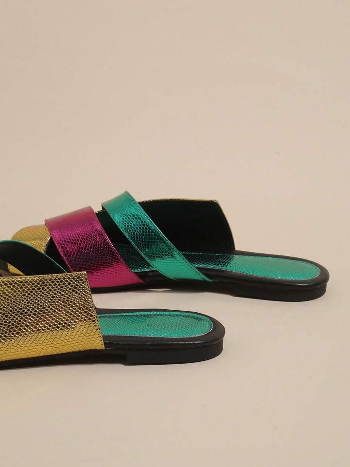 CM-SHS275716 Women Trendy Seoul Style Multicolor Color-Block Pointed Toe Slippers