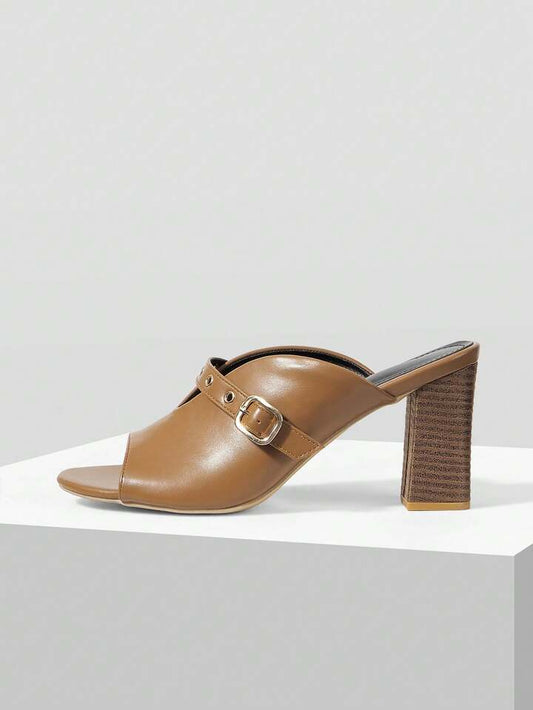 CM-SHS200704 Women Trendy Seoul Style Strap Square Heel High Heel Sandals - Brown
