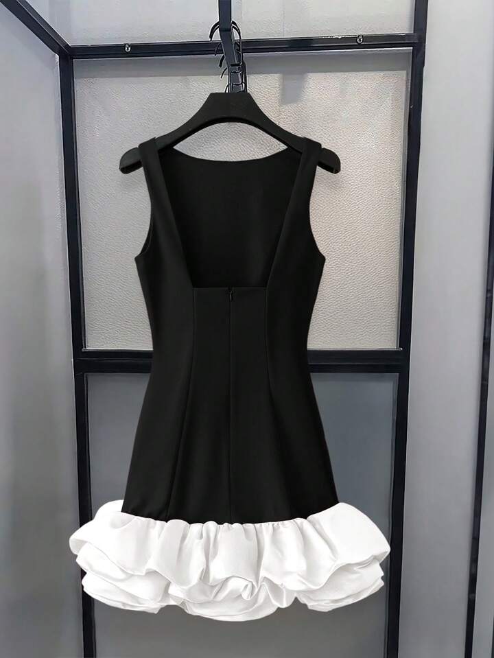 CM-DS382544 Women Elegant Seoul Style Round Neck Sleeveless Ruffle Hem Short A-Line Dress
