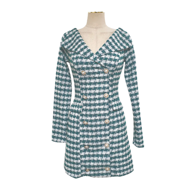 CM-DY000021 Women Elegant Seoul Style V-Neck Long Sleeve Slim Mini Dress