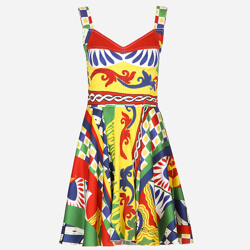 CM-DY000335 Women Elegant European Style Sleeveless High Waist A-Line Dress
