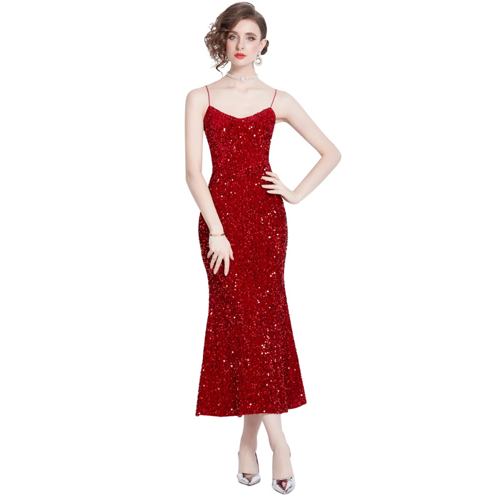 CM-DY000514 Women Elegant European Style Sleeveless High Waist Mermaid Slim Long Dress