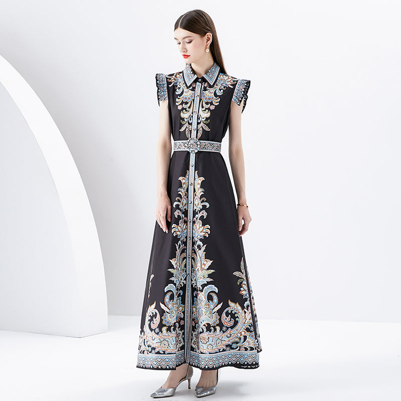 CM-DY001947 Women Elegant European Style Doll Collar Sleeveless Long Dress