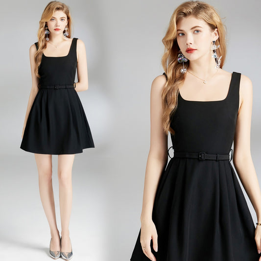 CM-DY009849 Women Elegant European Style Sleeveless Strap Mini Dress - Black