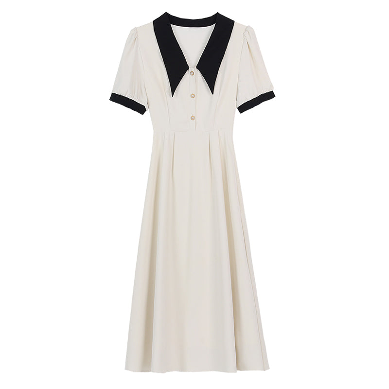 CM-DY009892 Women Elegant European Style V-Neck Short Sleeve Midi Dress - Apricot