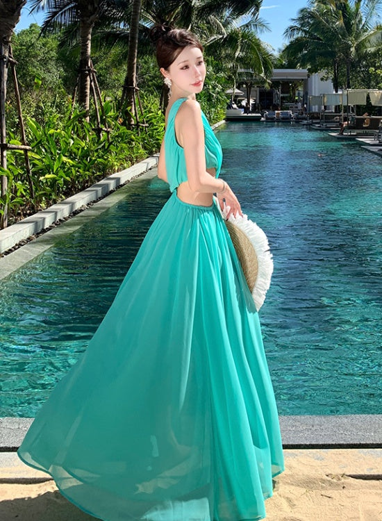 CM-DY009909 Women Trendy Bohemian Style Off Shoilder Sleeveless High Waist Long Dress