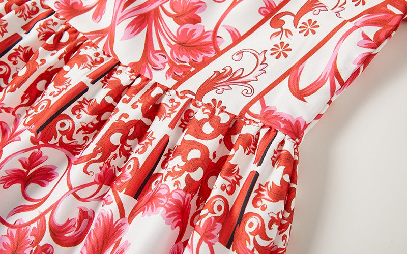CM-DY014806 Women Trendy Bohemian Style Floral Print V-Neck Sleeveless Slim A-Line Maxi Dress - Red