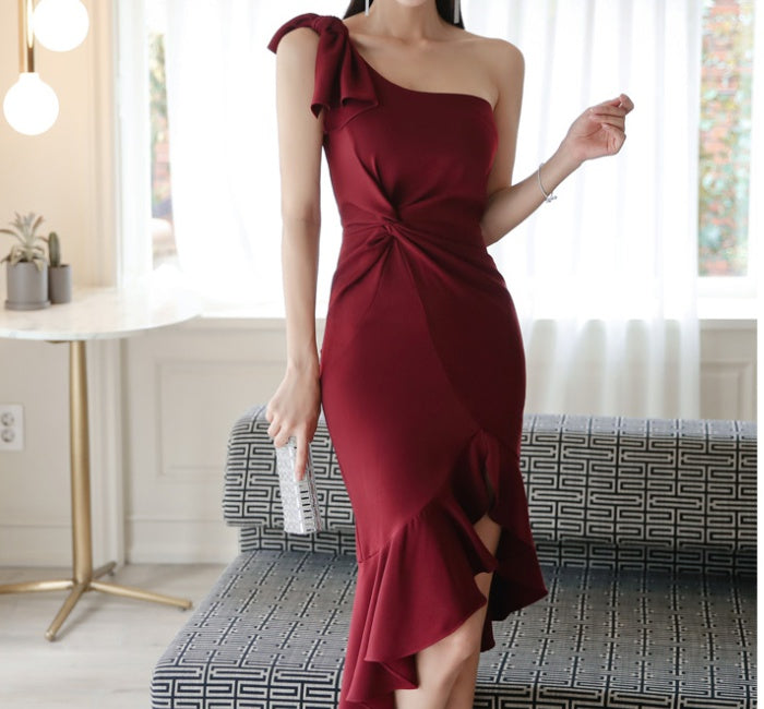 CM-DY022156 Women Elegant Seoul Style Bow Decor Sleeveless Midi Dress - Wine Red