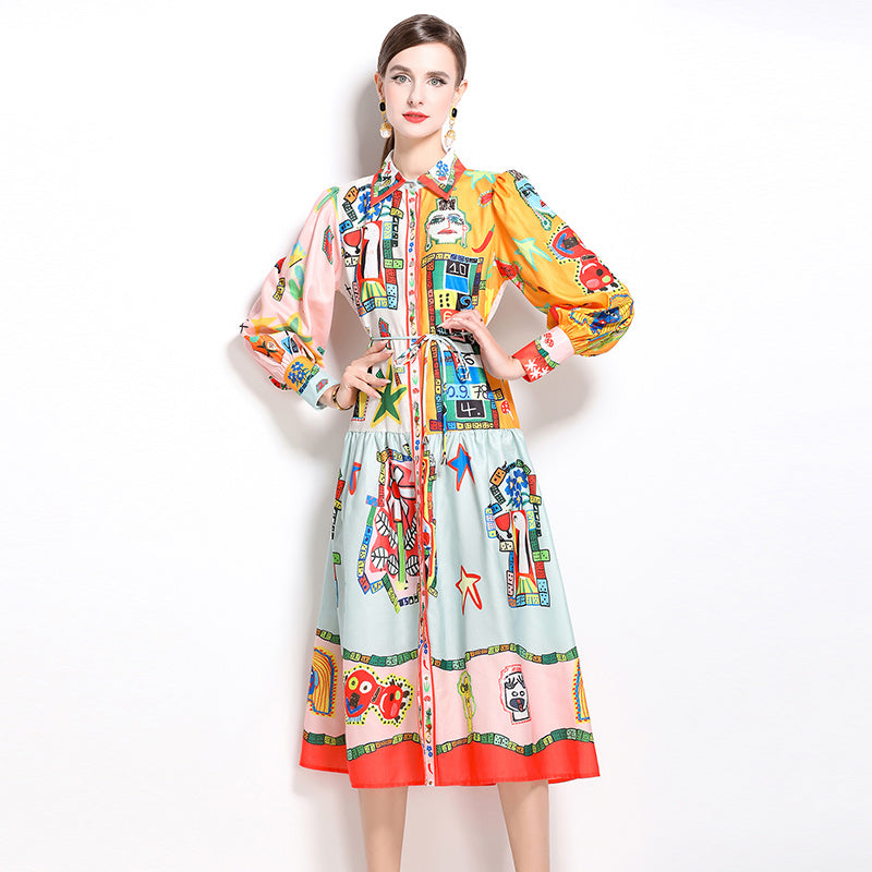 CM-DY022962 Women Casual European Style Single-Breasted Square Collar Long Sleeve Dress