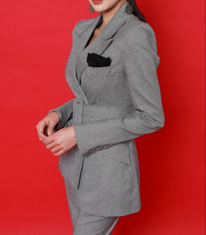 CM-SY023994 Women Elegant European Style Double Breasted Long Sleeve Blazer With Long Pants - Set