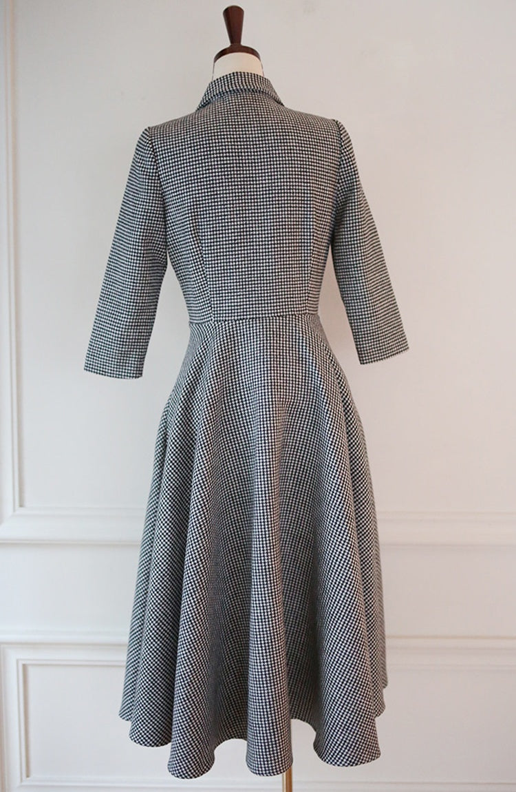 CM-DY024016 Women Elegant Seoul Style Single Breasted 3/4 Sleeve Pinched Waist Dress - Gray