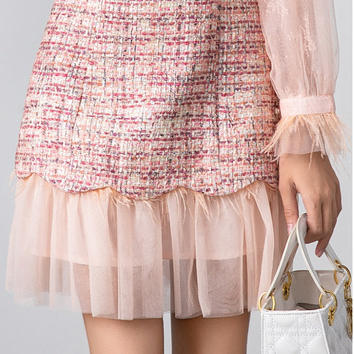 CM-DY026396 Women Elegant European Style Big Bow Long Sleeve Lace Ruffle Mini Dress