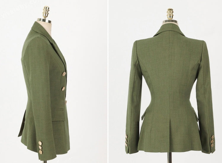 CM-SY026605 Women Elegant Seoul Style Lapel Neckline Double Breasted Long Sleeve Blazer With Suit Pants - Set