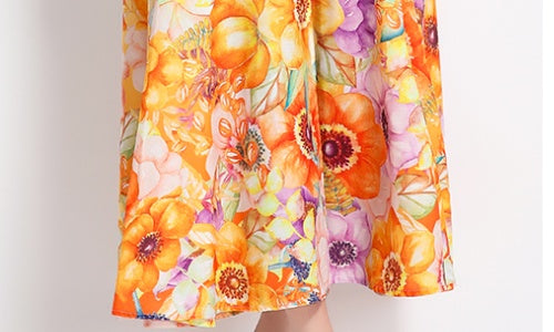 CM-DY032220 Women Elegant European Style Floral Print Stand Collar Cap Sleeve Maxi Dress - Light Blue