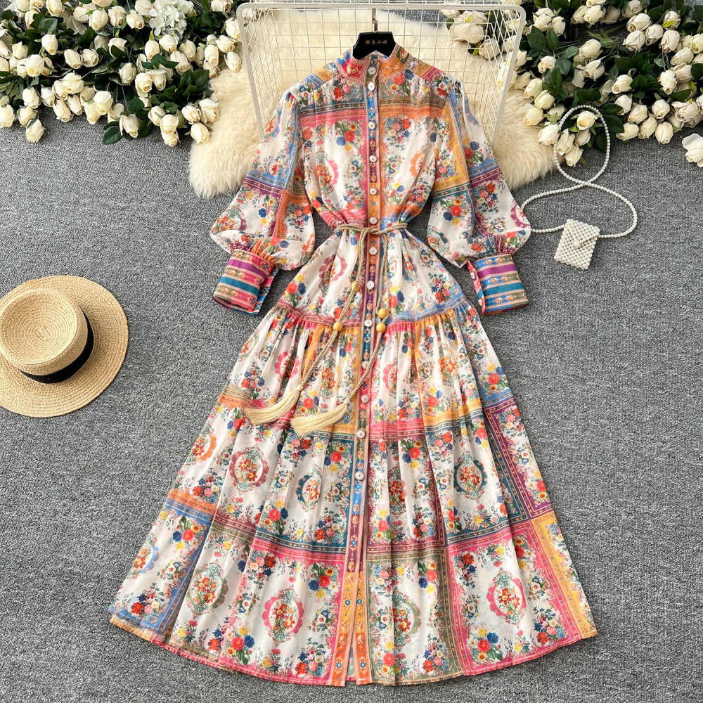CM-DY035199 Women Elegant European Style Stand Collar Long Sleeve Flor –  Carry Me PH