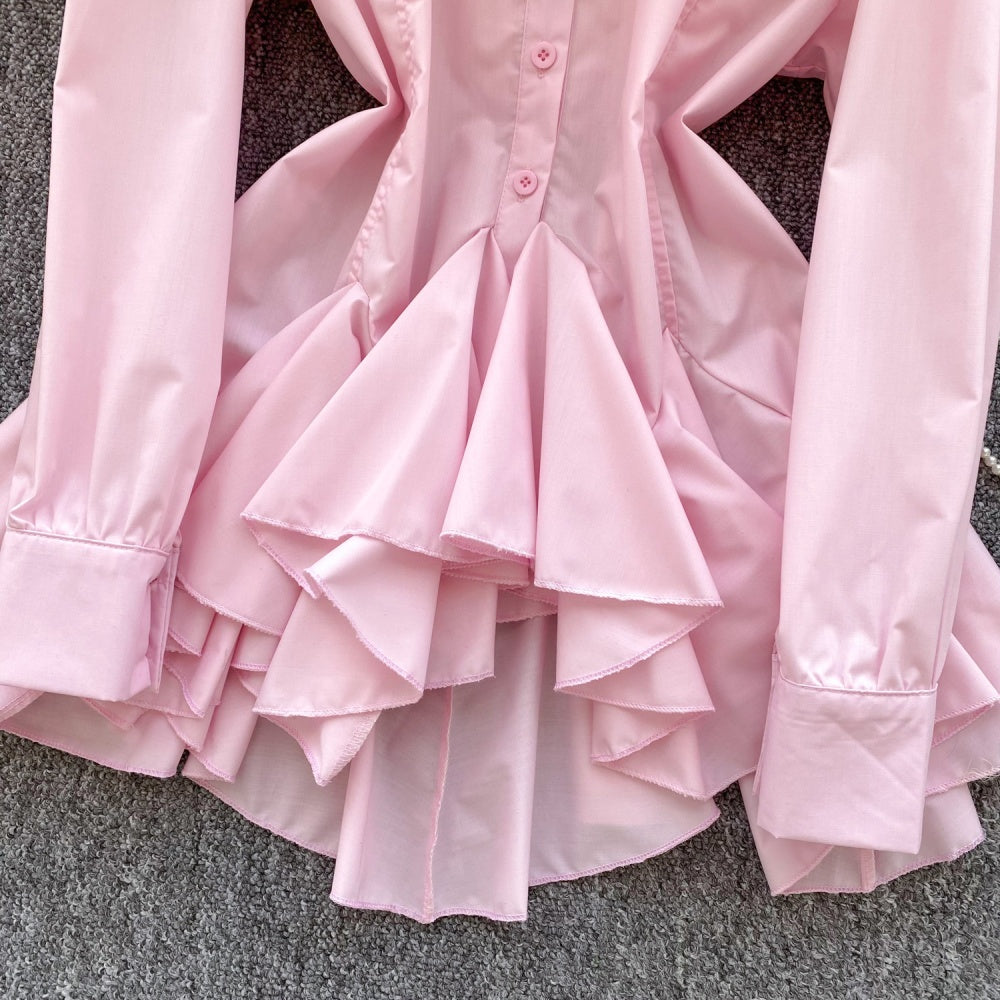 CM-DY035234 Women Elegant Seoul Style Collar Neckline Long Sleeve Irregular Dress Shirt (Available in 5 colors)