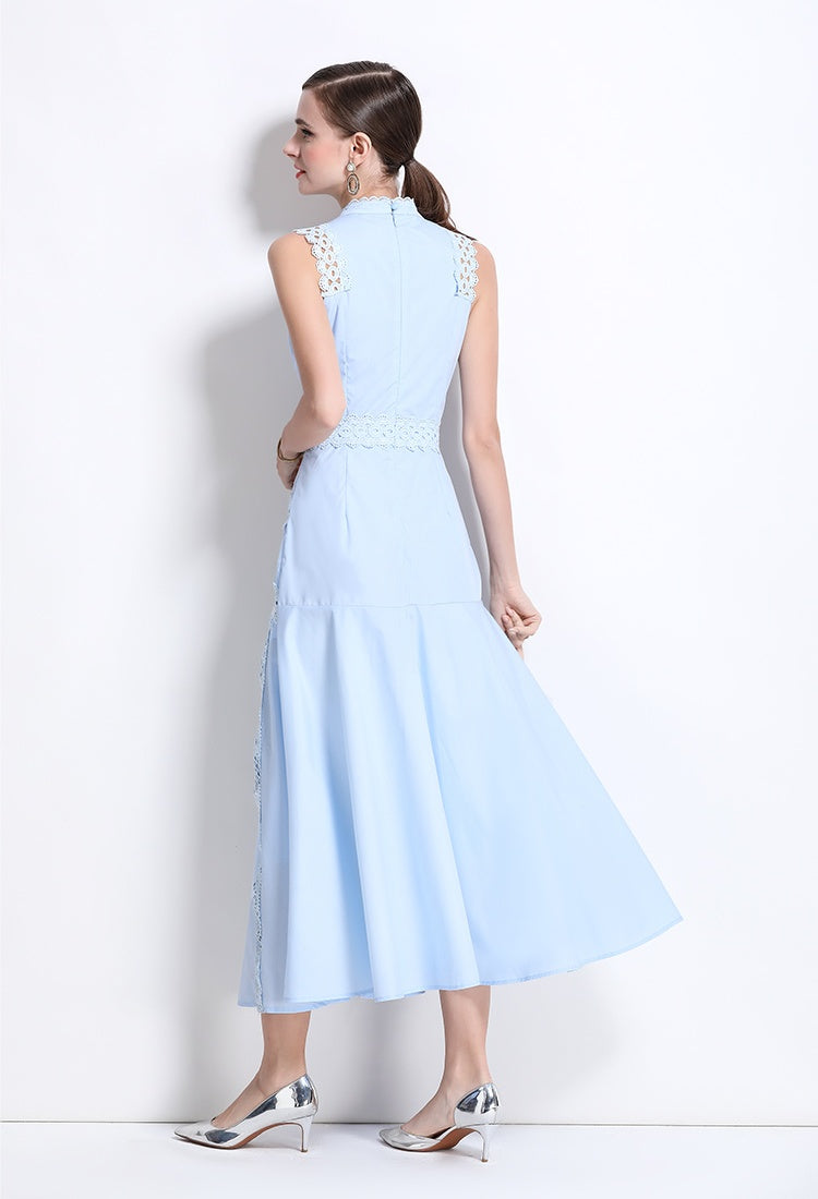 CM-DY037425 Women Elegant European Style Round Neck Sleeveless Hollow Lace Midi Dress (Available in 3 colors)