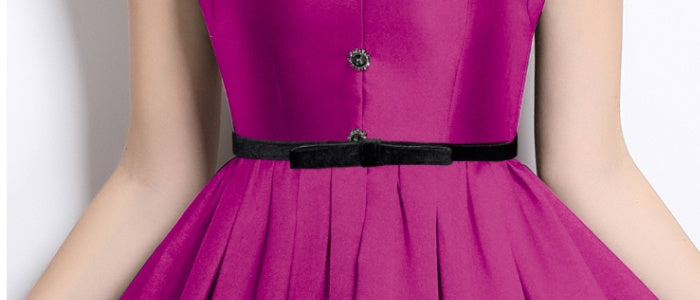 CM-DY039311 Women Elegant European Style V-Neck Sleeveless Slim Belted Dress - Purple
