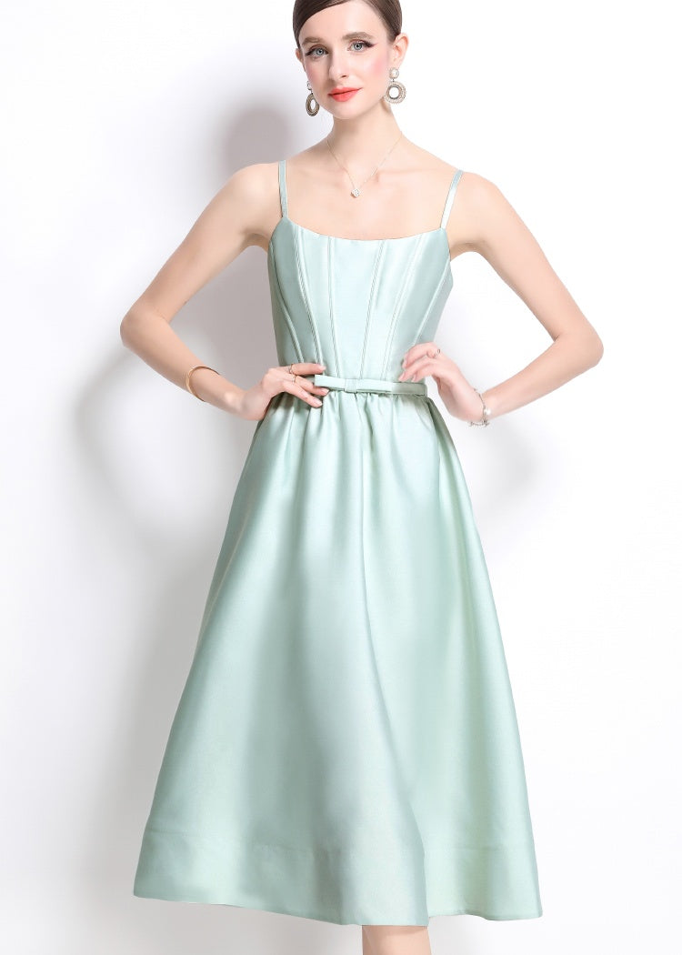 CM-DY040717 Women Elegant European Style Sleeveless Pinched Waist Midi Dress - Mint Green