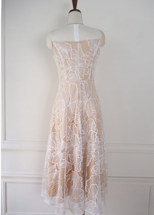 CM-DY041061 Women Elegant Seoul Style Embroidery Round Neck Sleeveless Long Dress - White