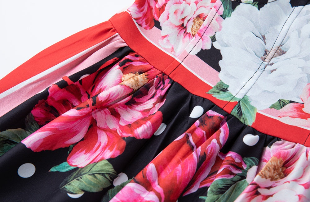 CM-DY042194 Women Elegant European Style Floral Print Sleeveless Mid-Length A-Line Dress - Red