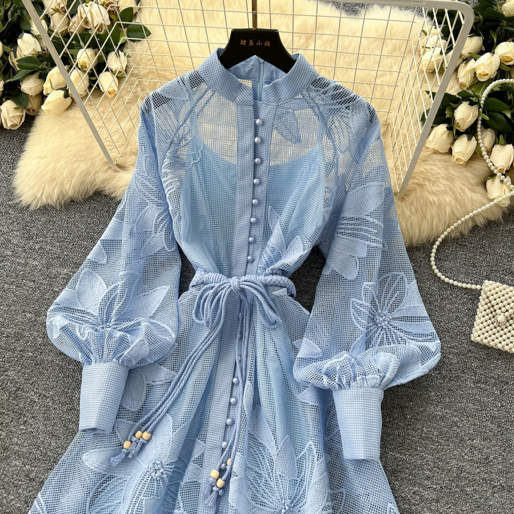 CM-DY042227 Women Elegant European Style Single-Breasted Embroidery A-Line Short Dress (Available in 3 colors)