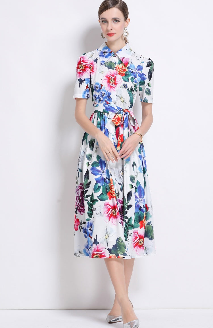 CM-DY044509 Women Elegant European Style Lapel Neckline Sleeveless Gauze Mid-Length Dress
