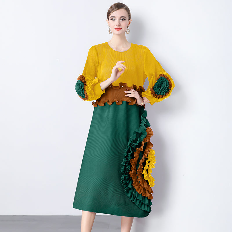 CM-DY045446 Women Elegant European Style Round Neck Lantern Sleeve Long Cupcake Dress (Available in 8 colors)