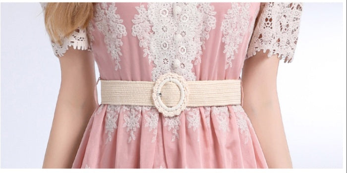 CM-DY049844 Women Elegant European Style V-Neck Short Sleeve High Waist Mid-Length Dress (Available in 3 colors)