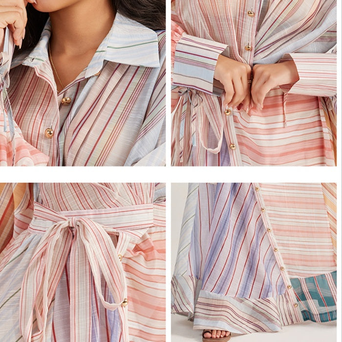 CM-DY056438 Women Elegant European Style Collar Neckline Long Sleeve Maxi Dress