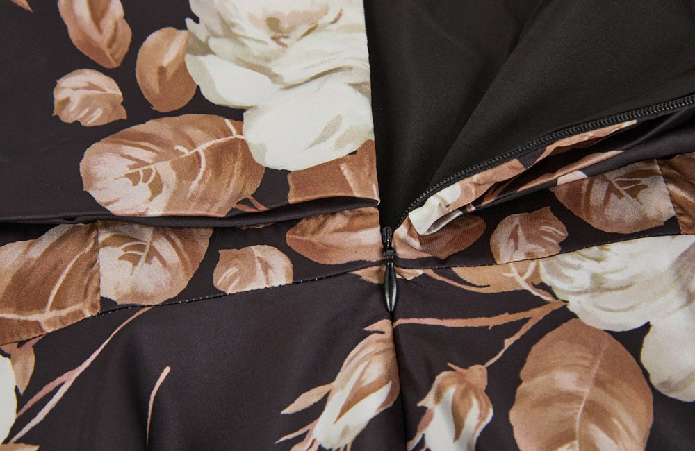 CM-DY058899 Women Elegant European Style Straps Neckline Sleeveless Floral Print Long Dress - Black